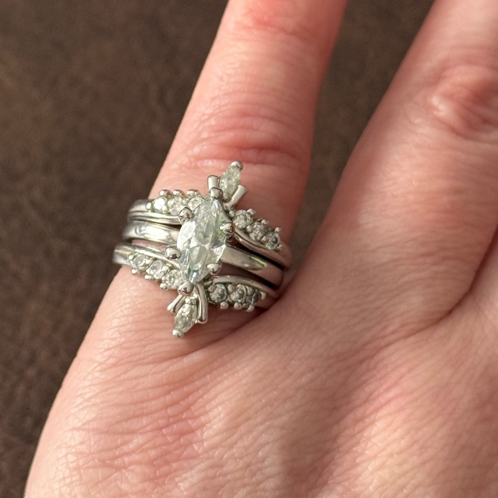 AVON Silvertone Marquise Ring with Jacket Size 5